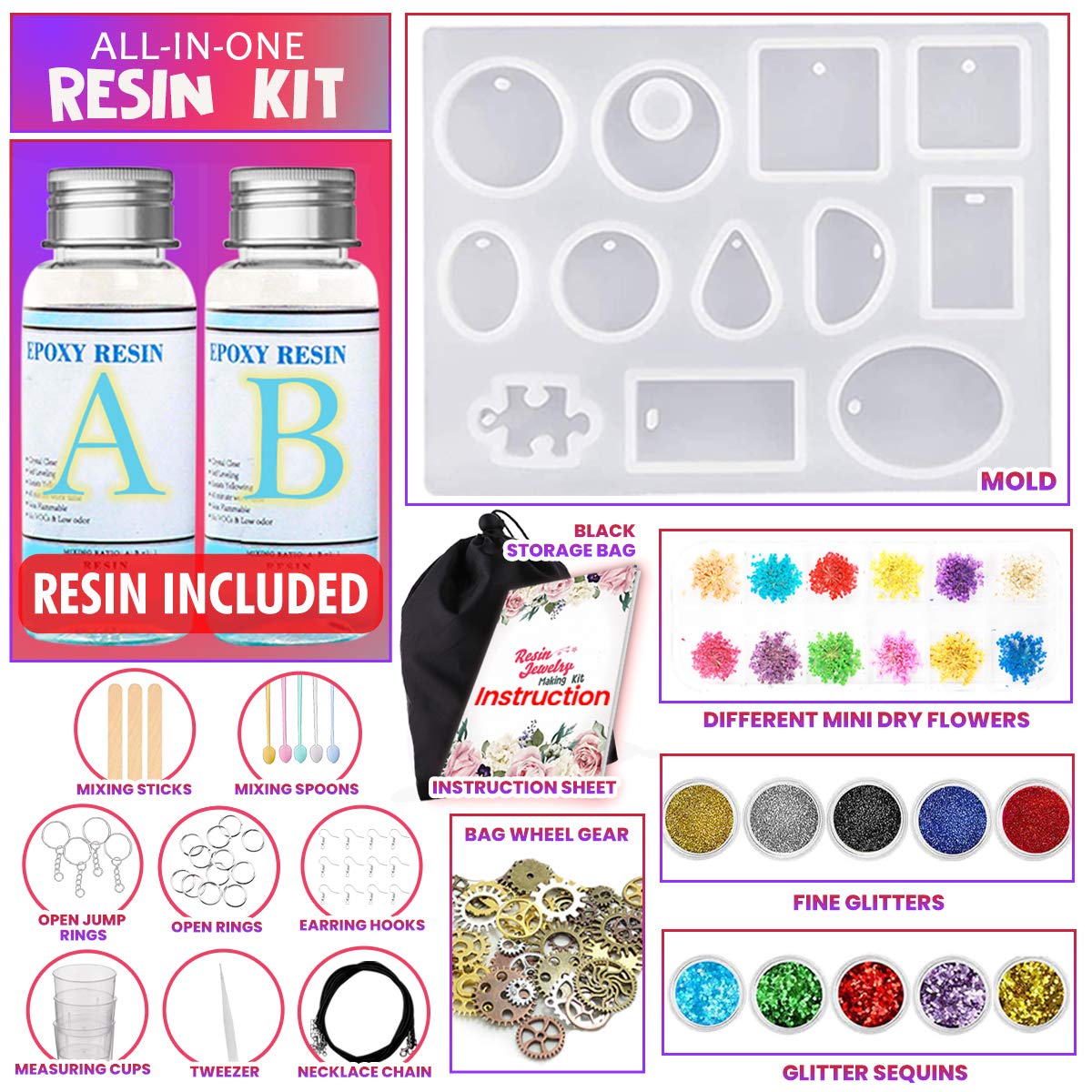  Goody King Resin Jewelry Making Starter Kit - Resin Kits for  Beginners with Molds and Resin Jewelry Making Supplies - Silicone Casting  Mold, Tools Set Clear Epoxy Resin for DIY Jewelry 
