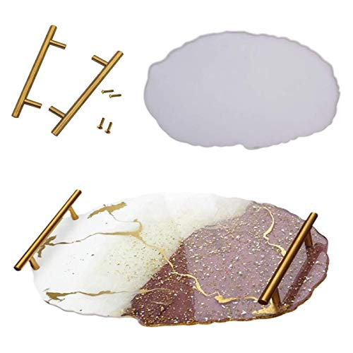 KJGF Large Silicone Tray Artist Mold, Irregular Coasters Resin Art DIY Tray Mould,Epoxy Resin Casting Molds for Making Faux Agate Tray，1pcs Geode Agate Tray Molds & 2pcs Gold Handles, resin, resinartbysheri, resinartbysheri, [variant_title],