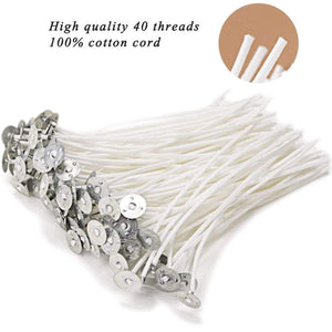 AUSELECT Waxed Wicks Natural Candle Making Kit 100 PCS Pre Waxed Wicks Low Smoke for Waxed Wicks for Candle Making Teacup Tabbed Candle DIY Hacks, [product_type], resinartbysheri, resinartbysheri, [variant_title],