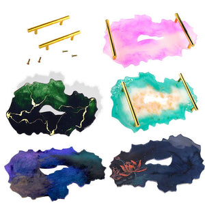 Iriisy Large Tray Resin Mold Platter Silicone Mold with 2pcs Gold Metal Handles, Hollow Irregular Geode Agate Coaster Epoxy Casting Mold for DIY Making Faux Agate Tray, Serving Board, Home Decoration, resin, Iriisy, resinartbysheri, [variant_title],