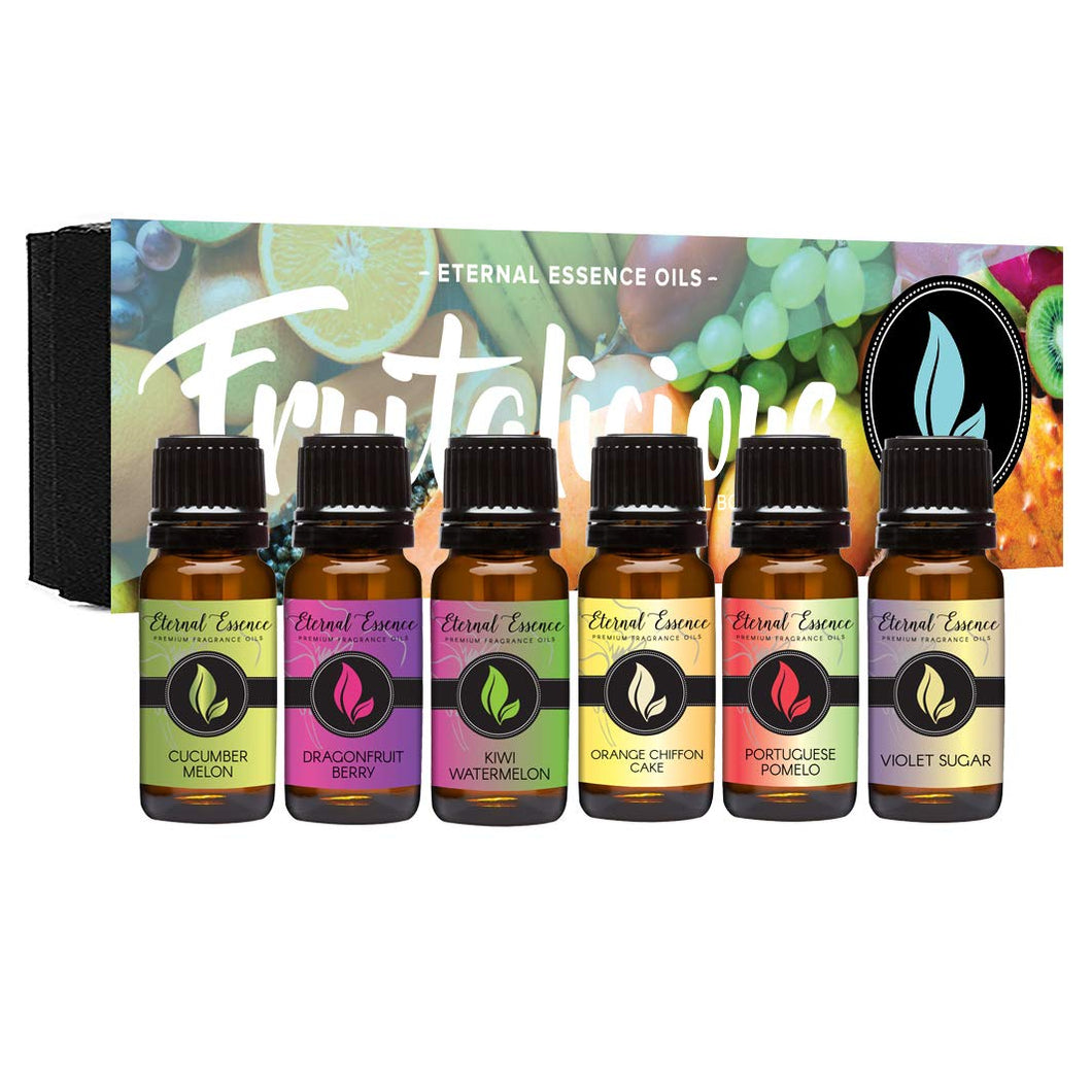Fruitalicious - Gift Set of 6 Premium Fragrance Oils - Violet Sugar, Kiwi Watermelon, Orange Chiffon Cake, Cucumber Melon, Portuguese Pomelo and Dragonfruit Berry - Eternal Essence Oils, Candle, resinartbysheri, resinartbysheri, [variant_title],