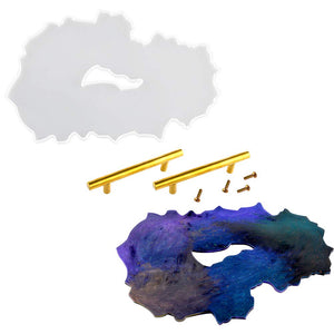 Iriisy Large Tray Resin Mold Platter Silicone Mold with 2pcs Gold Metal Handles, Hollow Irregular Geode Agate Coaster Epoxy Casting Mold for DIY Making Faux Agate Tray, Serving Board, Home Decoration, resin, Iriisy, resinartbysheri, [variant_title],