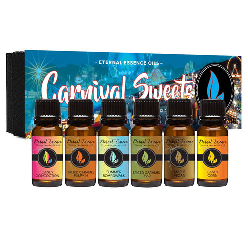 Carnival Sweets - Gift Set of 6 Premium Fragrance Oils - Candy Corn, Salted Caramel Pumpkin, Candy Concoction, Summer Boardwalk, Spiced Caramel Pear and Maple Pecan - Eternal Essence Oils, Candle, resinartbysheri, resinartbysheri, [variant_title],