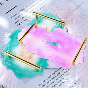 Iriisy Large Tray Resin Mold Platter Silicone Mold with 2pcs Gold Metal Handles, Hollow Irregular Geode Agate Coaster Epoxy Casting Mold for DIY Making Faux Agate Tray, Serving Board, Home Decoration, resin, Iriisy, resinartbysheri, [variant_title],