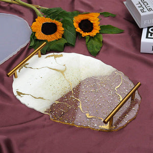 KJGF Large Silicone Tray Artist Mold, Irregular Coasters Resin Art DIY Tray Mould,Epoxy Resin Casting Molds for Making Faux Agate Tray，1pcs Geode Agate Tray Molds & 2pcs Gold Handles, resin, resinartbysheri, resinartbysheri, [variant_title],