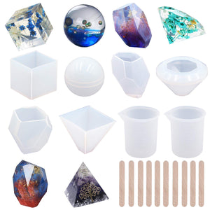 EuTengHao 18Pcs DIY Silicone Resin Casting Molds Tools Set Includes 6 Resin Casting Molds Large Clear Silicone Molds 2 Measurement Cup 10 Wood Sticks for DIY Home Decoration, resin, EuTengHao, resinartbysheri, [variant_title],