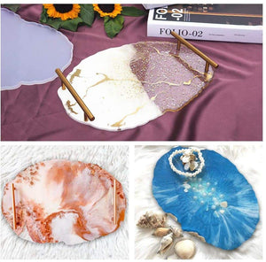 KJGF Large Silicone Tray Artist Mold, Irregular Coasters Resin Art DIY Tray Mould,Epoxy Resin Casting Molds for Making Faux Agate Tray，1pcs Geode Agate Tray Molds & 2pcs Gold Handles, resin, resinartbysheri, resinartbysheri, [variant_title],