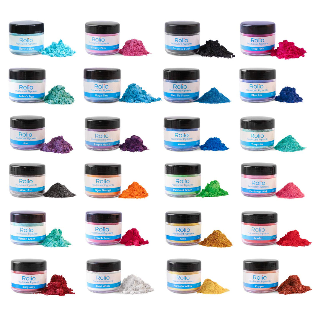 Rolio Mica Powder - 24 Colors x 10g/0.35oz - Epoxy Resin Color Pigment Powder for Slime, Clear Nail Polish, Makeup, Epoxy Resin, Candle Making, Bath Bombs, Soap Colorant, Cosmetic Grade, resin, Rolio Mica Powder, resinartbysheri, [variant_title],