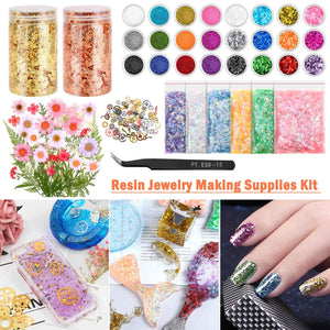 Resin Jewelry Making Supplies Kit, Thrilez Resin Decoration Kit with Resin Glitter, Gold Foil Flakes, Dried Flowers, Mylar Flakes, Resin Accessories and Supplies for Resin, Slime, Nail Art, DIY Craft, resin, Thrilez, resinartbysheri, [variant_title],