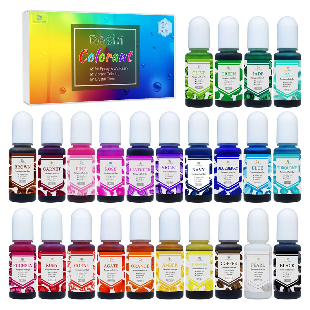 Rolio Pigments Resin Liquid Pigment Transparent Colors - 24 Vibrant Colors for Epoxy Resin, UV Resin, 3D Printer, Jewelry Making, Paint, Art Works, di