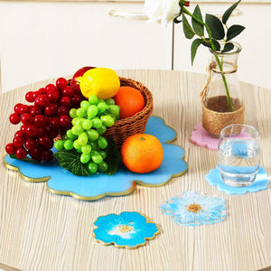 Large Resin Silicone Mold, 1pc Flower Tray Mold for Resin Casting, 4pcs Coaster epoxy Molds, 1pcs Handle Mould and 2pcs Golden Hanldes for Serving Tray, DIY Crafts and Holiday Gifts (8pcs), [product_type], HURIANIC, resinartbysheri, [variant_title],