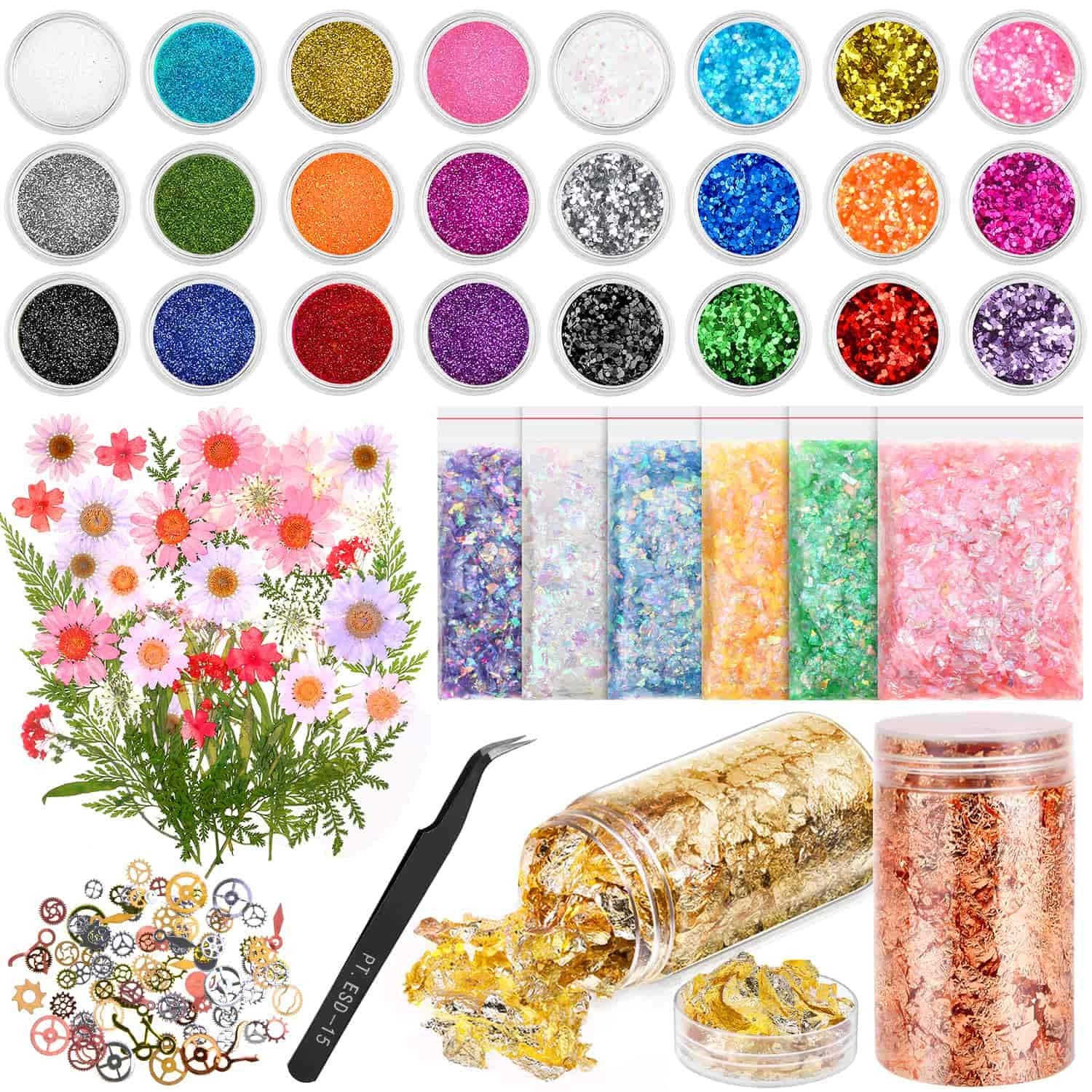 Resin Decoration Accessories Kit, Resin Jewelry Making Supplies Kit with  Dried Flowers, Resin Glitter, Gold Foil Flakes and Epoxy Resin Fillers for  Resin Crafts Lovers 