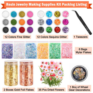 Resin Jewelry Making Supplies Kit, Thrilez Resin Decoration Kit with Resin Glitter, Gold Foil Flakes, Dried Flowers, Mylar Flakes, Resin Accessories and Supplies for Resin, Slime, Nail Art, DIY Craft, resin, Thrilez, resinartbysheri, [variant_title],