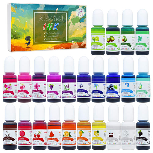 Alcohol Ink Set - 24 Vibrant Colors Alcohol-based Ink for Resin Petri Dish Making, Epoxy Resin Painting - Concentrated Alcohol Paint Color Dye for Resin Art, Tumbler Making, Painting - 24 x 10ml/.35oz, resin, DecorRom, resinartbysheri, [variant_title],